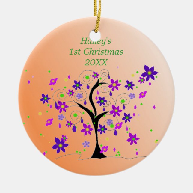 Whimsical Tree Baby's 1:a jul Julgransprydnad Keramik (Framsidan)