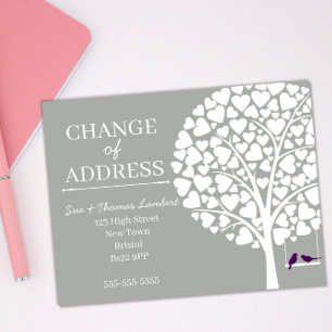 Whimsical Tree & Birds Ny adress tillkännages Meddelande Vykort