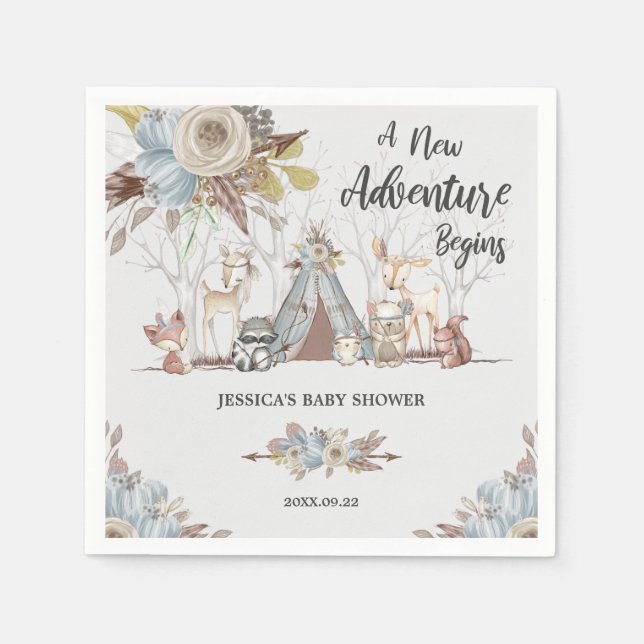 Whimsical Tribal Woodland Animals Boy Baby Shower Pappersservett (Framsidan)
