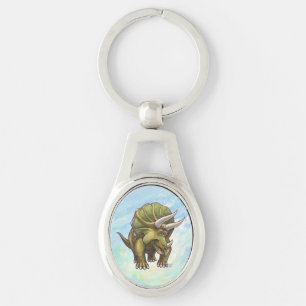 Whimsical Triceratops Art Ovalt Silverfärgad Nyckelring
