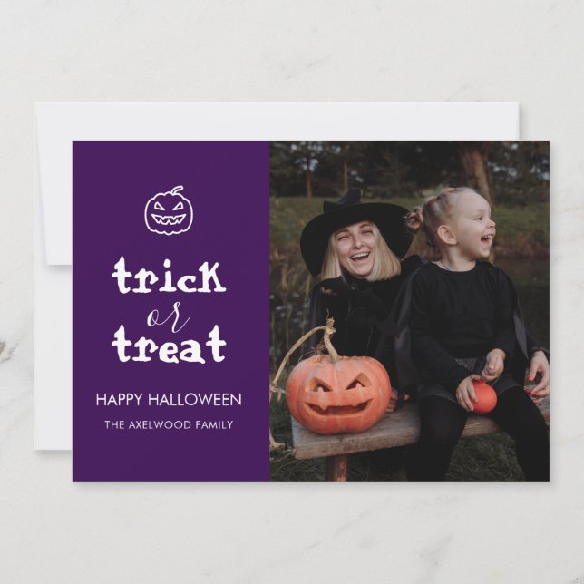 Whimsical Trick or Treat Script Halloween Foto Julkort (Framsida)