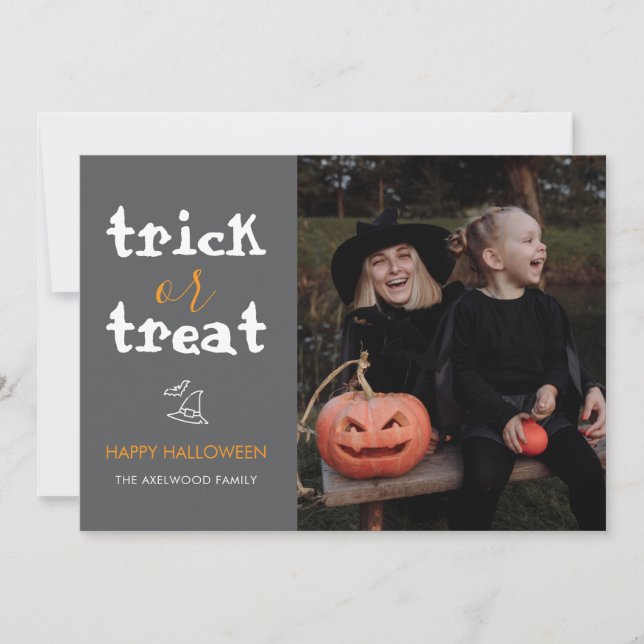Whimsical Trick or Treat Script Halloween Foto Julkort (Framsida)