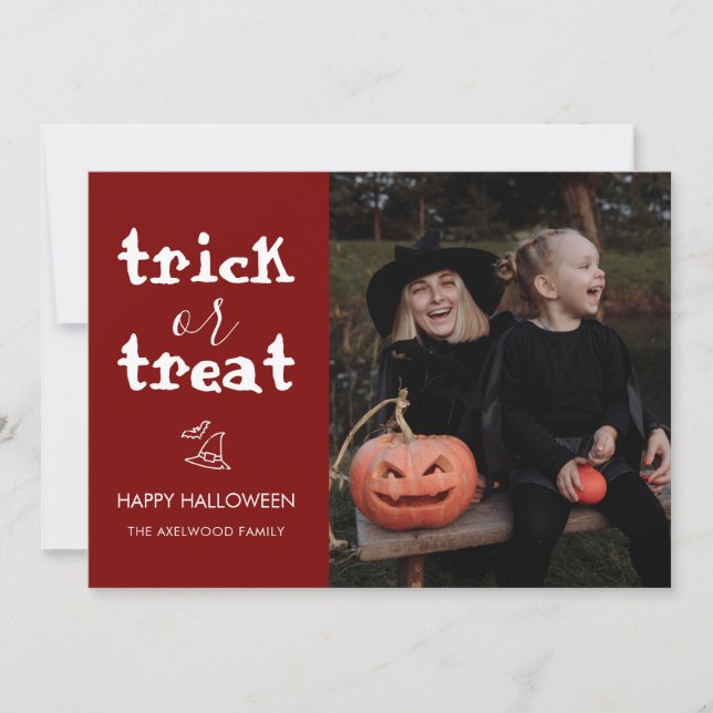 Whimsical Trick or Treat Script Halloween Foto Julkort (Framsida)