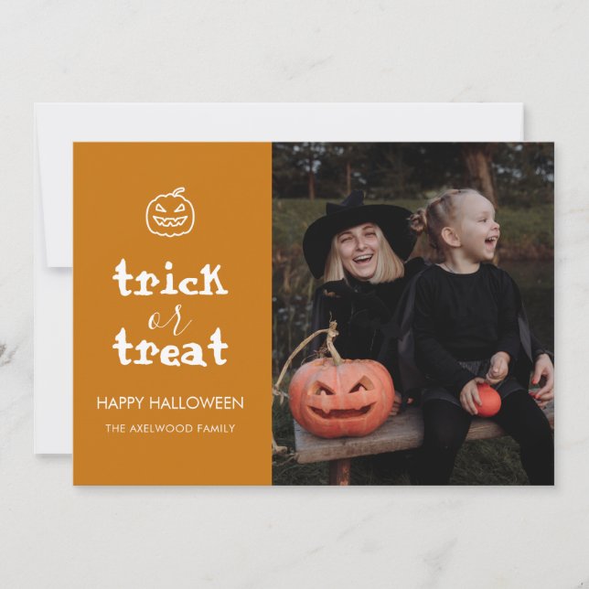 Whimsical Trick or Treat Script Halloween Photo Julkort (Framsida)