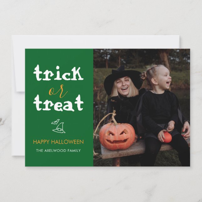 Whimsical Trick or Treat Script Halloween Photo Julkort (Framsida)