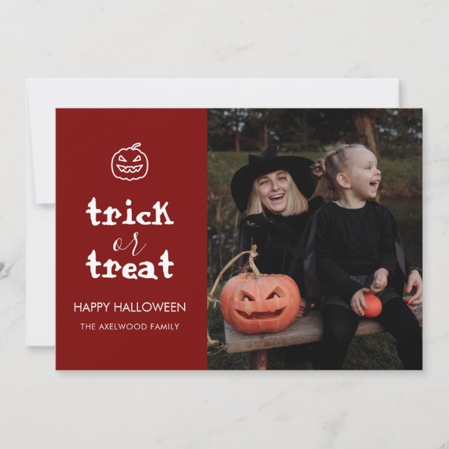 Whimsical Trick or Treat Script Halloween Photo Julkort (Framsida)