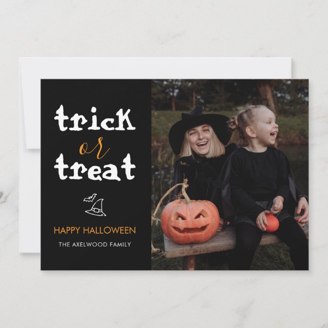 Whimsical Trick or Treat Script Halloween Photo Julkort (Framsida)