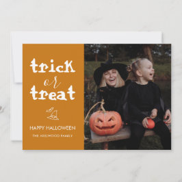 Whimsical Trick or Treat Script Halloween Photo Julkort