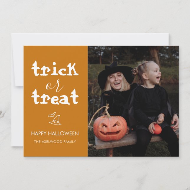Whimsical Trick or Treat Script Halloween Photo Julkort (Framsida)