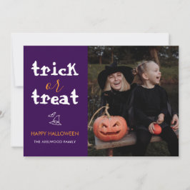 Whimsical Trick or Treat Script Halloween Photo Julkort
