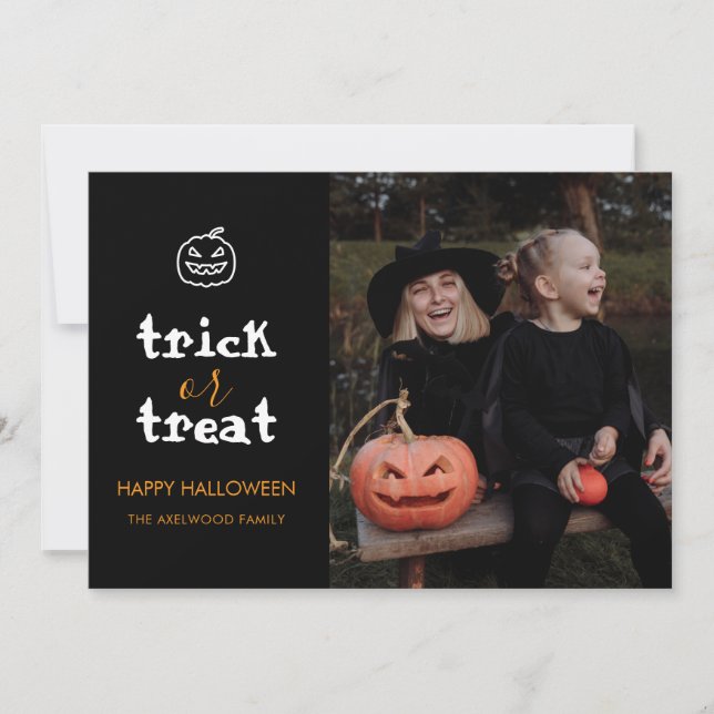 Whimsical Trick or Treat Script Halloween Photo Julkort (Framsida)
