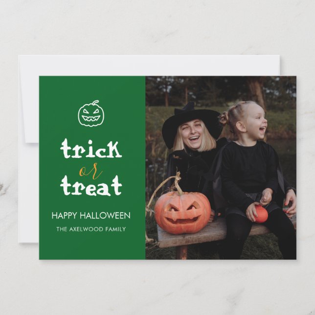 Whimsical Trick or Treat Script Halloween Photo Julkort (Framsida)