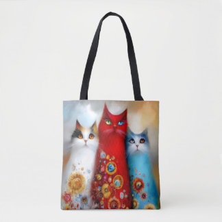 Whimsical Trio of Cats Tygkasse