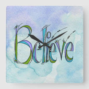 Whimsical Tro Hand-Lettering Fyrkantig Klocka