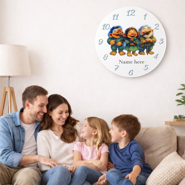 Whimsical Troll Family Decor Kids Custom Name  Stor Klocka (Skapare uppladdad)