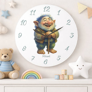 Whimsical Troll Gnome Vägg Dekoration Barn Anpassa Stor Klocka