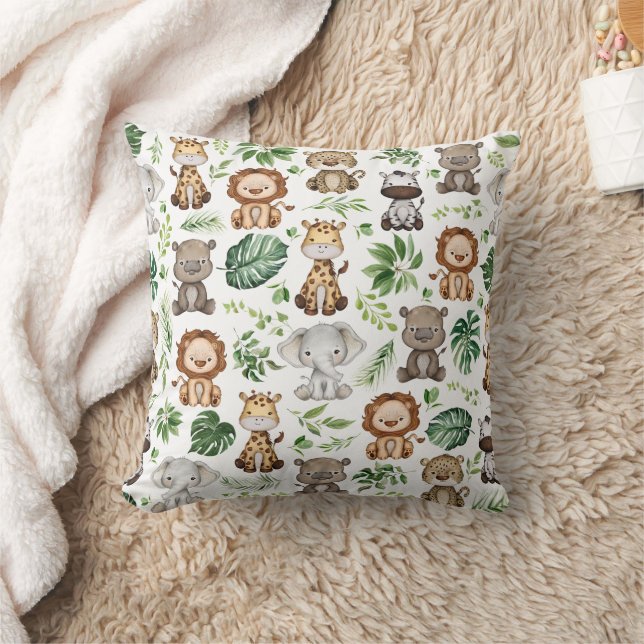 Whimsical Tropical Jungle Safari Vilda djur Kudde (Filt)