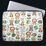 Whimsical Tropical Jungle Safari Vilda djur Laptop Fodral<br><div class="desc">Laptop sleeve,  som behandlas i djungeltemat och som innehåller söta safaridjur och tropiska löv med vattenfärg</div>
