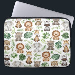 Whimsical Tropical Jungle Safari Vilda djur Laptop Fodral<br><div class="desc">Laptop sleeve,  som behandlas i djungeltemat och som innehåller söta safaridjur och tropiska löv med vattenfärg</div>