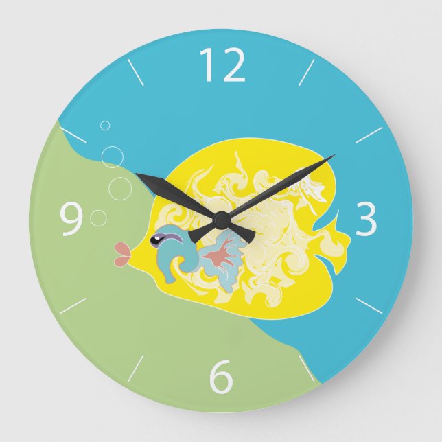 Whimsical Tropisk Fisk Ocean Konst Stor Klocka (Framsida)