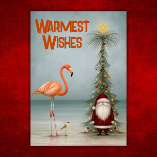 Whimsical Tropisk Flamingo Strand Tomte Jul Helgkort