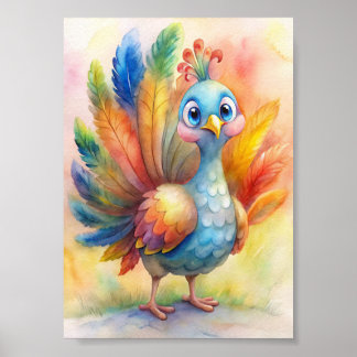 Whimsical Turk Vattenfärg, Naturillustration Poster