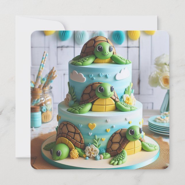 WHIMSICAL TURTLE CAKE BIRTHDAY INBJUDNINGAR (Framsida)