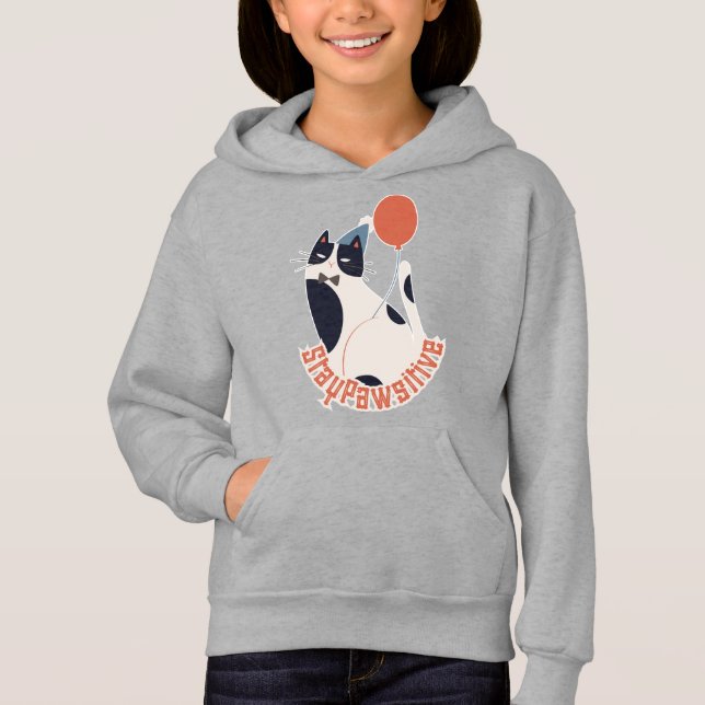 Whimsical Tuxedo Cat Balloon Youth Pullover T Shirt (Framsida)