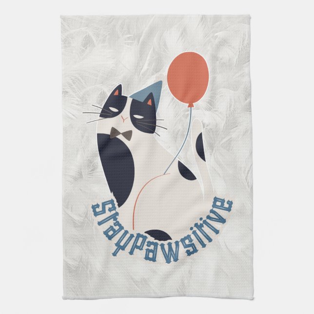 Whimsical Tuxedo Cat Stay Pawsitive Kitchen Towel Kökshandduk (Vertikal)