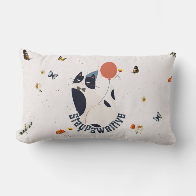 Whimsical Tuxedo Cat Stay Pawsitive Lumbar Throw P Lumbarkudde (Framsida)