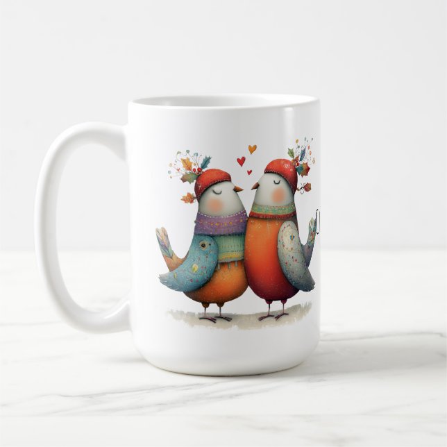 Whimsical Två Turkduvor 12 Julidagar 15oz Kaffemugg (Vänster)