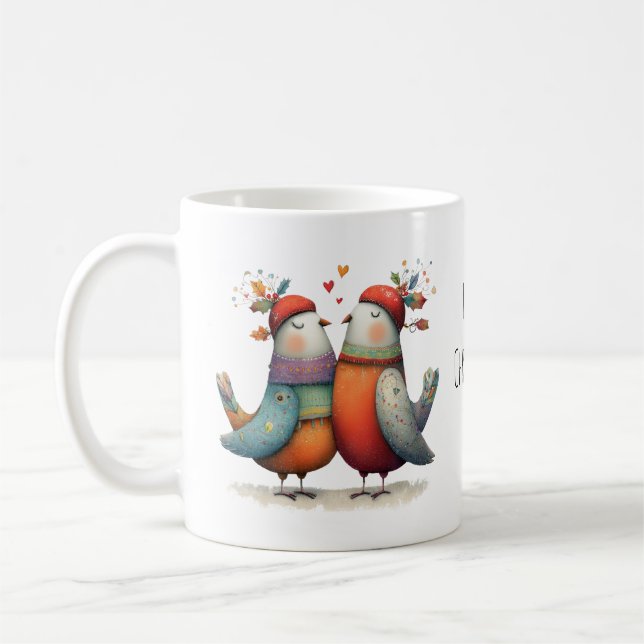 Whimsical Två Turkduvor 12 Julidagar Christmas 11o Kaffemugg (Vänster)