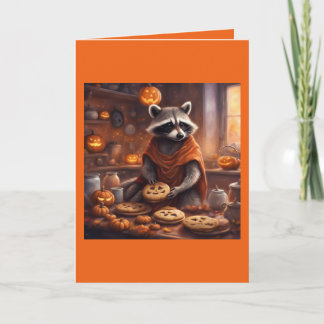 Whimsical tvättbjörn i kostym med godis Halloween Kort