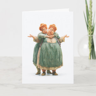 Whimsical tvillingkvinnors porträtt kort