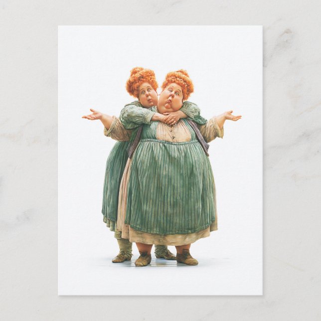 Whimsical tvillingkvinnors porträtt vykort (Framsida)
