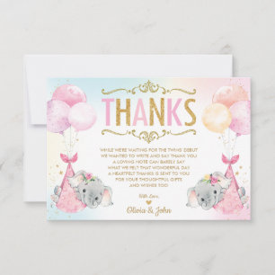 Whimsical Twin Girls Elephant Baby Shower Sprinkle Tack Kort