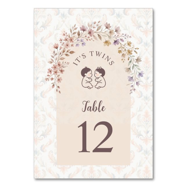 Whimsical Twins Baby Shower Pastel Floral LPM26 Bordsnummer (Framsidan)