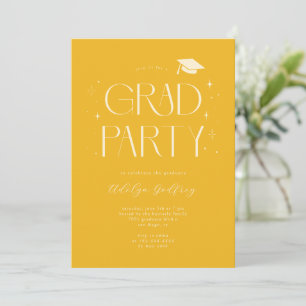 Whimsical typografi gul examensfest inbjudningar