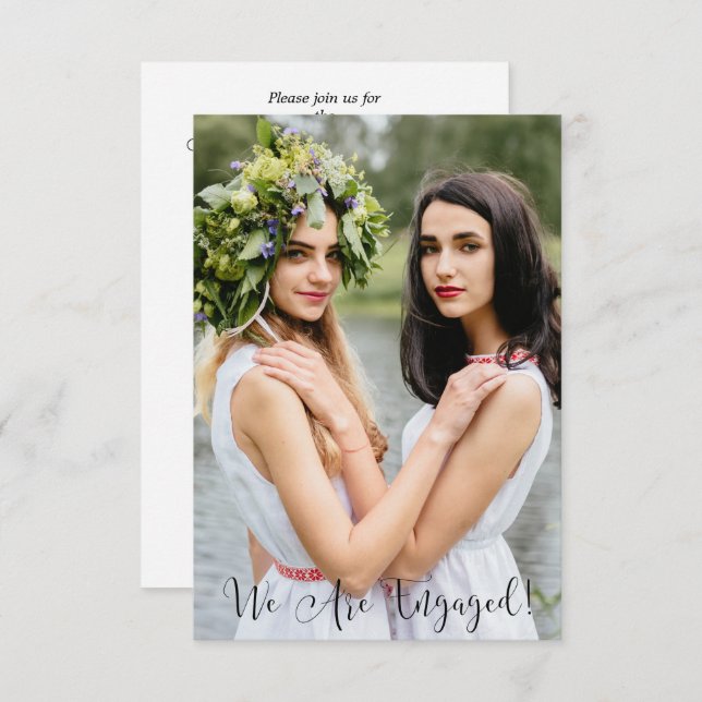 Whimsical Typography Custom Photo Lesbian Gay Inbjudningar (Fram/baksida)