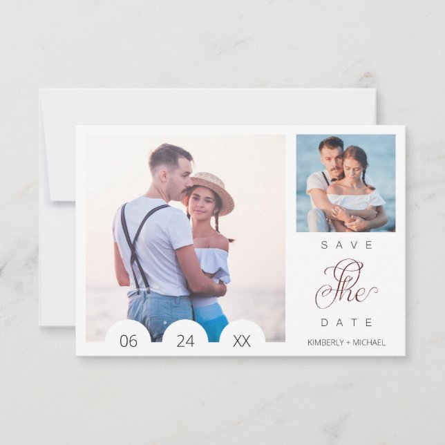 Whimsical Typography Script 2 Photo Engaged Couple Spara Datumet (Framsida)