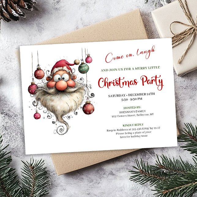 Whimsical udsmyckad julfirande redigerbar Santa  Inbjudningar (Whimsical Quirky Santa Editable Christmas Party Invite)