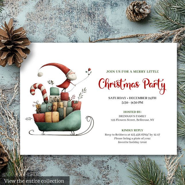 Whimsical udsökt julfestinbjudan till tomte inbjudningar (Whimsical Quirky Santa Holiday Party Invitation)