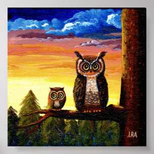 Whimsical Uggl Konst Skog Måne Creationarts Poster