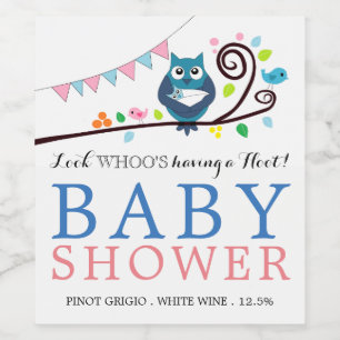 Whimsical Uggla Baby Shower Vinflaska Etikett