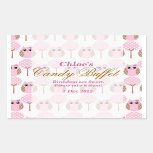Whimsical Uggla Birthday Candy Buffet Sticker Rektangulärt Klistermärke