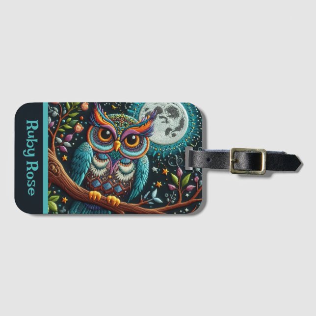 Whimsical Uggla Faux Embroidery Bagagebricka (Framsida horisontal)