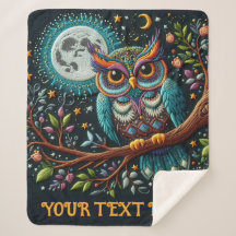 Whimsical Uggla Faux Embroidery Sherpa Blanket