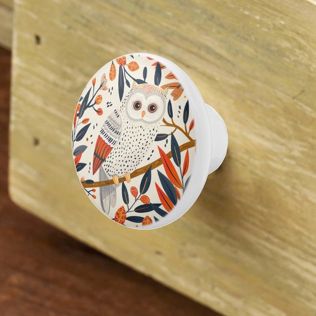Whimsical uggla illustration höstfärger knopp (Skapare uppladdad)