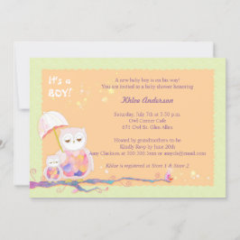 Whimsical Uggla Pojke Shower Inbjudningar