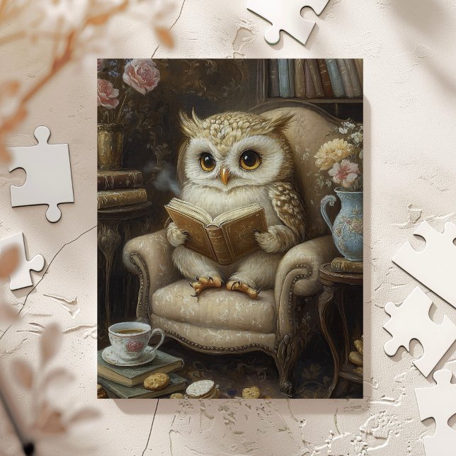 Whimsical Uggla Reading Art Print Pussel (Skapare uppladdad)